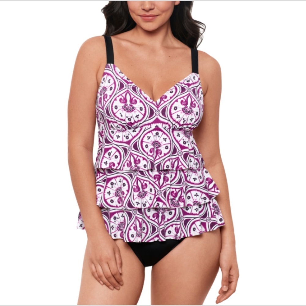 wim Solutions Women's Printed Tiered Fauxkini One-Piece Swimsuit